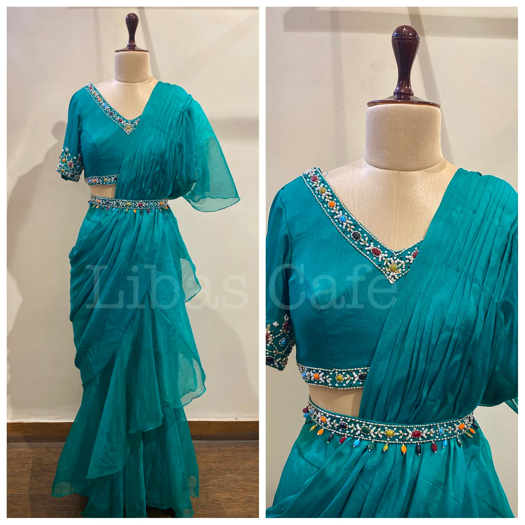 Emerald Green Ruffle Saree